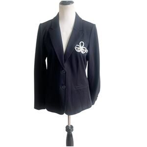 Miller Wendt Softknit Blazer Black Embroidered Crest Size Medium 2 Button Preppy